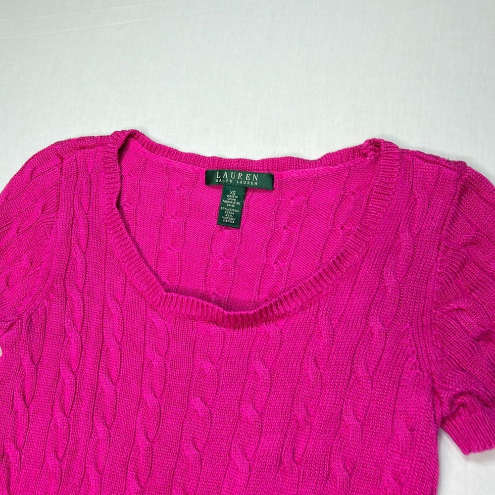 Lauren Ralph Lauren Cable Knit Short Sleeve Top, Women's, Extra Small‎